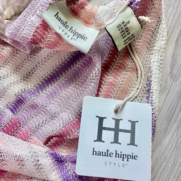 Haute Hippie Boho Pink & Purple Striped Beach Cover Up Dress w/ Pockets | Size M - Picture 9 of 12